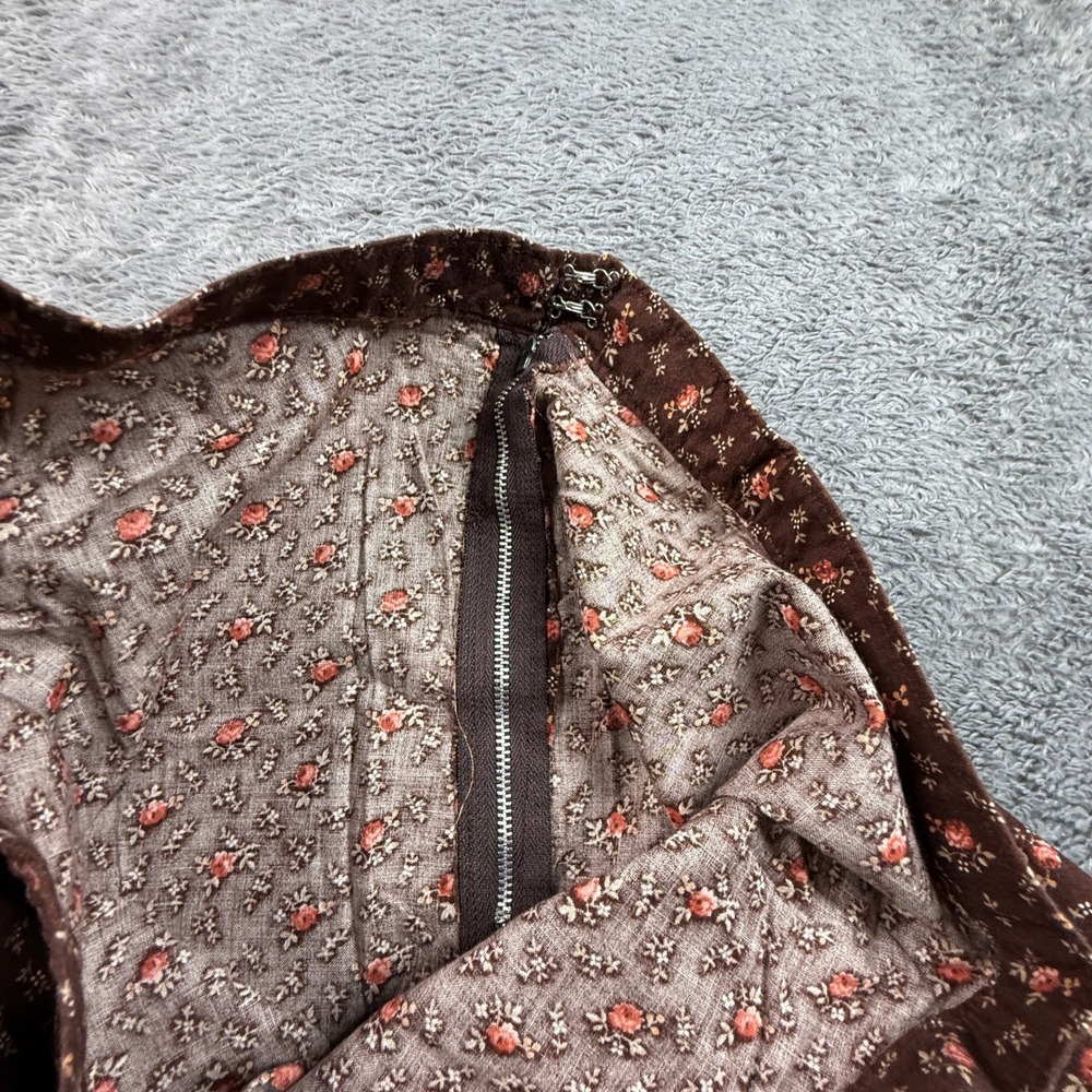 Vintage A-Line Skirt Women 30 Waist Brown Floral Excellent 70s Cotton Midi Rose - Picture 3 of 6